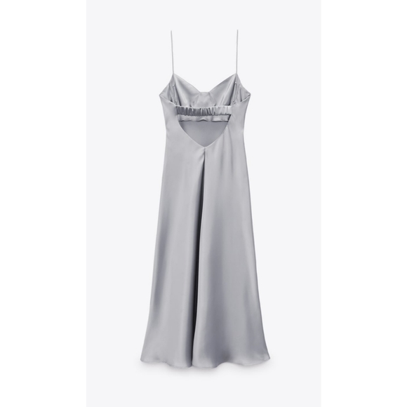 Zara grey silver satin effect cut out slip dress - Picture 7 of 7